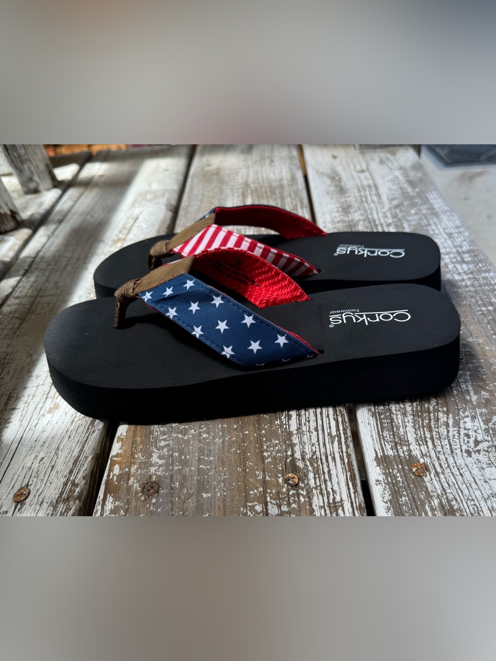 Corkys American Flag Red White Blue Flip Flop Sandals - Americana Liberty Style. - Picture 5 of 6